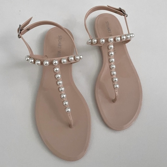 Stuart Weitzman Goldie Pearly Stud Jelly Sandals Pearl embellished 10 - Picture 2 of 8